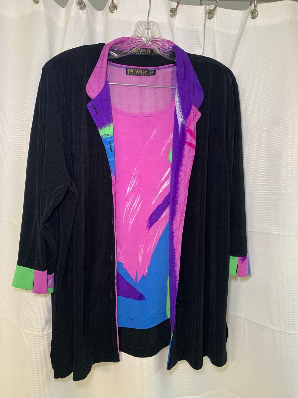 Picadilly Fashion Black Cardigan with Pink, Blue & Green Accents